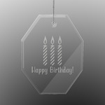 Happy Birthday Engraved Glass Ornament - Octagon (Personalized)