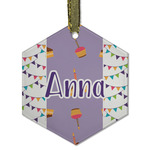 Happy Birthday Flat Glass Ornament - Hexagon w/ Name or Text