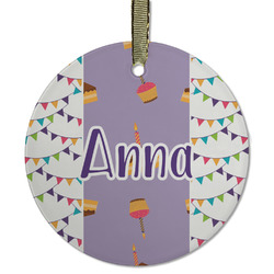 Happy Birthday Flat Glass Ornament - Round w/ Name or Text