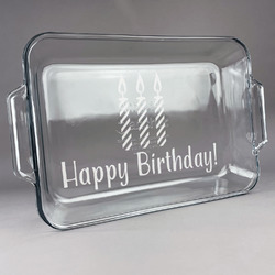 Happy Birthday Glass Baking Dish with Truefit Lid - 13in x 9in (Personalized)