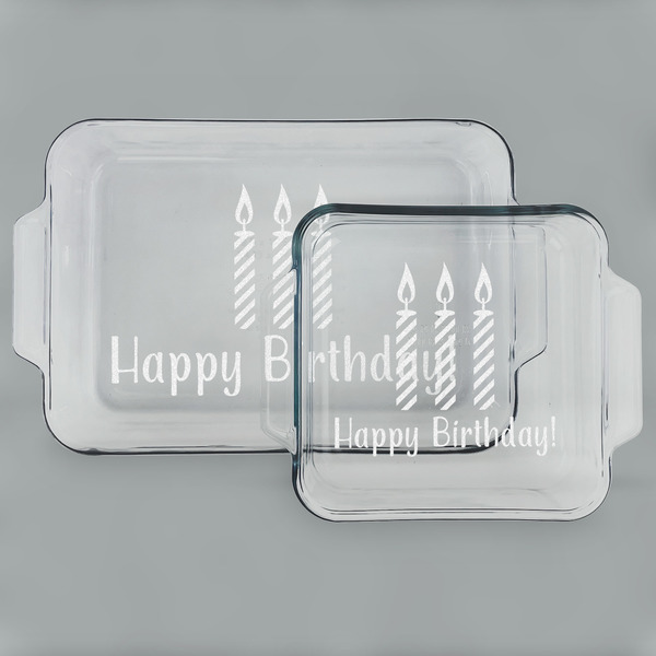 Custom Happy Birthday Set of Glass Baking & Cake Dish - 13in x 9in & 8in x 8in (Personalized)