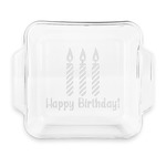 Happy Birthday Glass Cake Dish with Truefit Lid - 8in x 8in (Personalized)