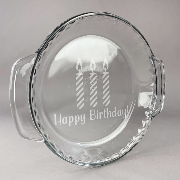 Custom Happy Birthday Glass Pie Dish - 9.5in Round (Personalized)