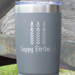 Happy Birthday 20 oz Stainless Steel Tumbler - Grey - Double Sided (Personalized)