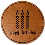 Happy Birthday Faux Leather Iron On Patch - Round (Personalized)