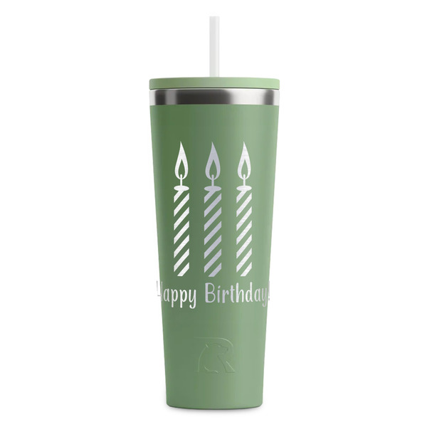 Custom Happy Birthday RTIC Everyday Tumbler with Straw - 28oz - Light Green - Single-Sided (Personalized)