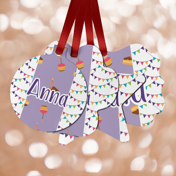 Custom Happy Birthday Metal Ornaments - Double Sided w/ Name or Text