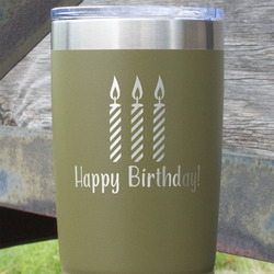 Happy Birthday 20 oz Stainless Steel Tumbler - Olive - Single Sided (Personalized)