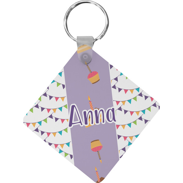 Custom Happy Birthday Diamond Plastic Keychain w/ Name or Text