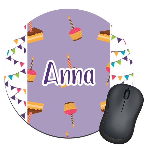 Custom Happy Birthday Round Mouse Pad (Personalized)