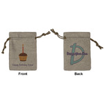 Happy Birthday Small Burlap Gift Bag - Front & Back (Personalized)