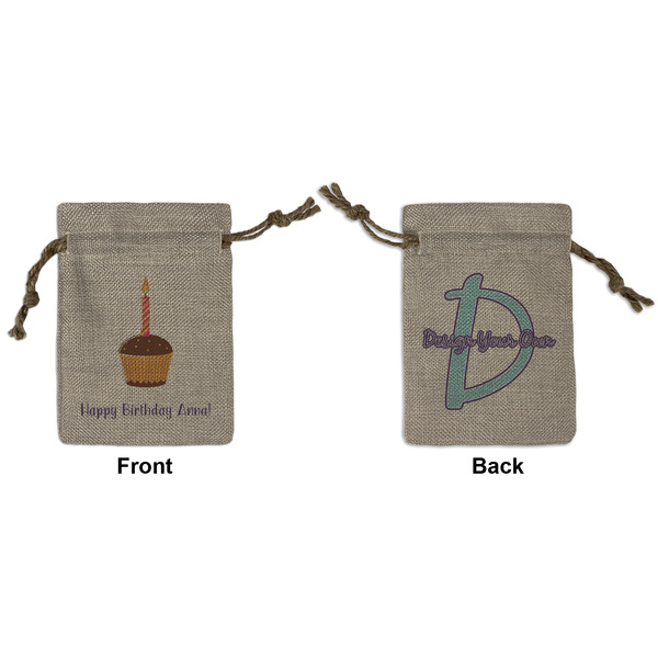 Custom Happy Birthday Small Burlap Gift Bag - Front & Back (Personalized)