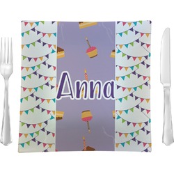 Happy Birthday 9.5" Glass Square Lunch / Dinner Plate- Single or Set of 4 (Personalized)