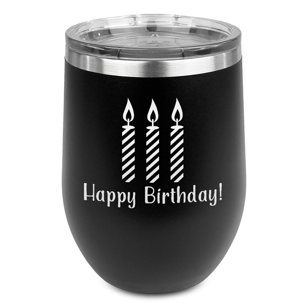 Custom Happy Birthday Stemless Stainless Steel Wine Tumbler - Black - Double Sided (Personalized)