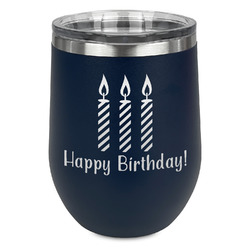 Happy Birthday Stemless Stainless Steel Wine Tumbler - Navy - Single Sided (Personalized)