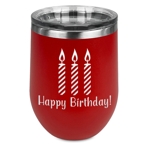 Custom Happy Birthday Stemless Stainless Steel Wine Tumbler - Red - Single Sided (Personalized)