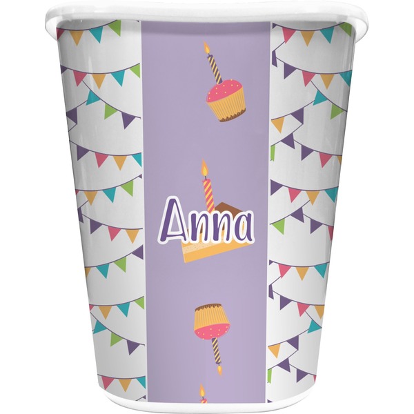 Custom Happy Birthday Waste Basket - Double Sided (White) (Personalized)