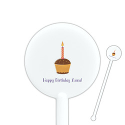 Happy Birthday 5.5" Round Plastic Stir Sticks - White - Double Sided (Personalized)