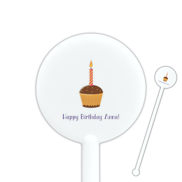 Custom Happy Birthday 5.5" Round Plastic Stir Sticks - White - Double Sided (Personalized)