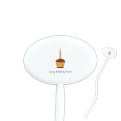 Happy Birthday 7" Oval Plastic Stir Sticks - White - Single Sided (Personalized)