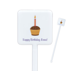 Happy Birthday Square Plastic Stir Sticks - Double Sided (Personalized)