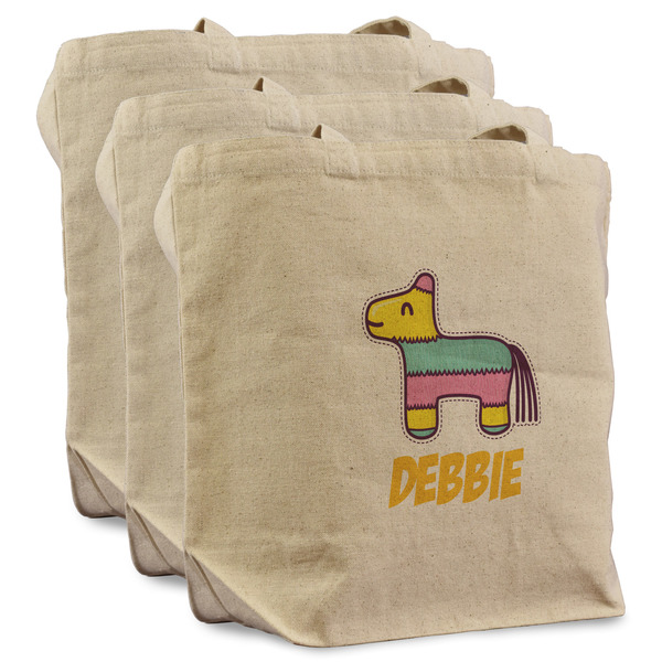 Custom Pinata Birthday Reusable Cotton Grocery Bags - Set of 3 (Personalized)