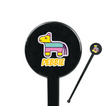 Pinata Birthday 7" Round Plastic Stir Sticks - Black - Single Sided (Personalized)