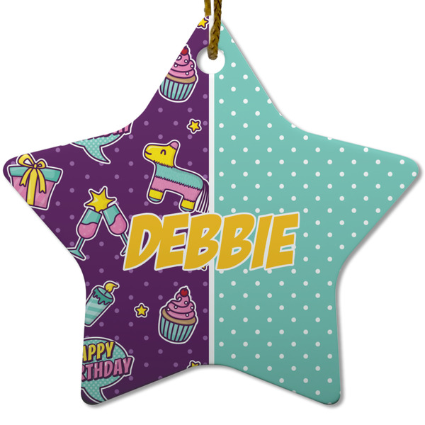 Custom Pinata Birthday Star Ceramic Ornament w/ Name or Text