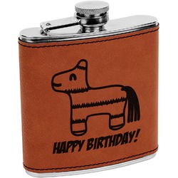 Pinata Birthday Leatherette Wrapped Stainless Steel Flask (Personalized)