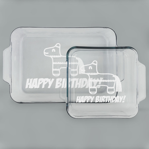 Custom Pinata Birthday Set of Glass Baking & Cake Dish - 13in x 9in & 8in x 8in (Personalized)