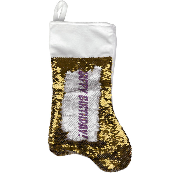 Custom Pinata Birthday Reversible Sequin Stocking - Gold (Personalized)