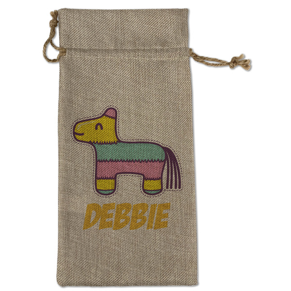 Custom Pinata Birthday Large Burlap Gift Bag - Front (Personalized)