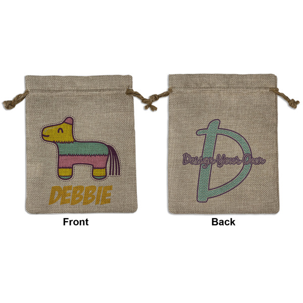 Custom Pinata Birthday Medium Burlap Gift Bag - Front & Back (Personalized)