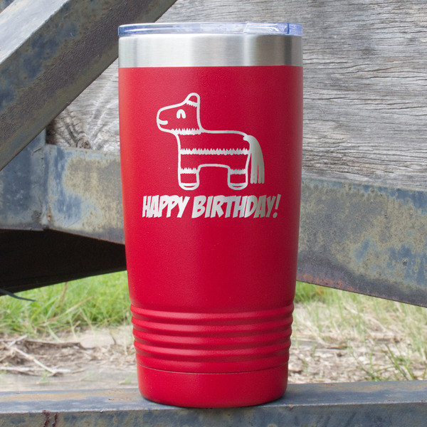 Custom Pinata Birthday 20 oz Stainless Steel Tumbler - Red - Single Sided (Personalized)