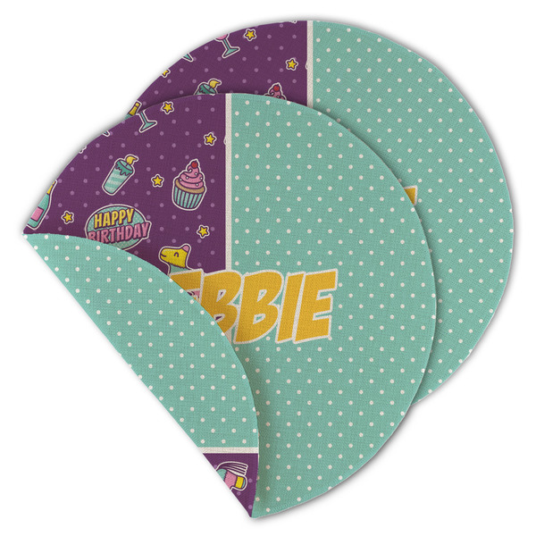 Custom Pinata Birthday Round Linen Placemat - Double Sided - Set of 4 (Personalized)