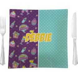 Pinata Birthday 9.5" Glass Square Lunch / Dinner Plate- Single or Set of 4 (Personalized)
