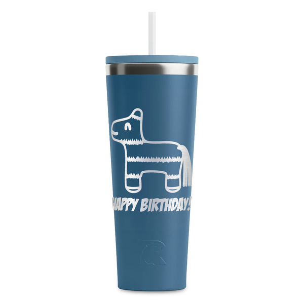Custom Pinata Birthday RTIC Everyday Tumbler with Straw - 28oz - Steel Blue - Double-Sided (Personalized)