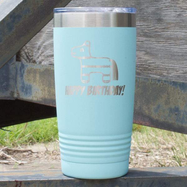 Custom Pinata Birthday 20 oz Stainless Steel Tumbler - Teal - Double Sided (Personalized)