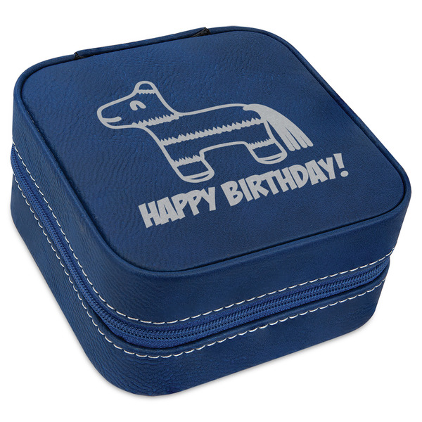 Custom Pinata Birthday Travel Jewelry Box - Navy Blue Leather (Personalized)