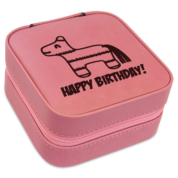 Custom Pinata Birthday Travel Jewelry Boxes - Pink Leather (Personalized)