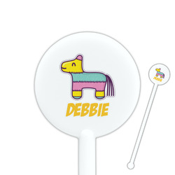 Pinata Birthday 5.5" Round Plastic Stir Sticks - White - Single Sided (Personalized)