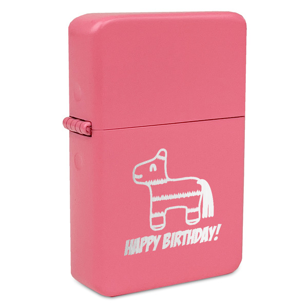 Custom Pinata Birthday Windproof Lighter - Pink - Double Sided & Lid Engraved (Personalized)