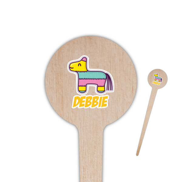 Custom Pinata Birthday 4" Round Wooden Food Picks - Single Sided (Personalized)