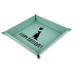 Animal Friend Birthday Faux Leather Dice Tray - 9" x 9"  - Teal (Personalized)