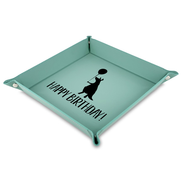 Custom Animal Friend Birthday Faux Leather Dice Tray - 9" x 9"  - Teal (Personalized)