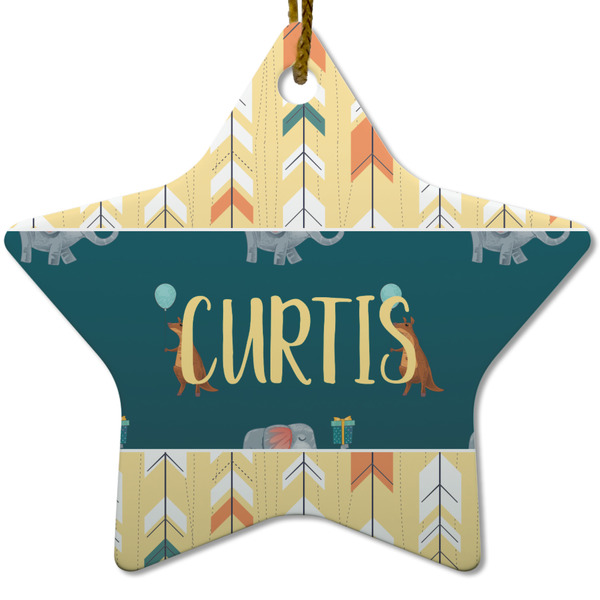 Custom Animal Friend Birthday Star Ceramic Ornament w/ Name or Text