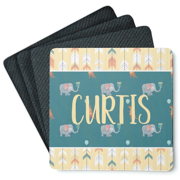 Custom Animal Friend Birthday Square Rubber Backed Coasters - Set of 4 (Personalized)