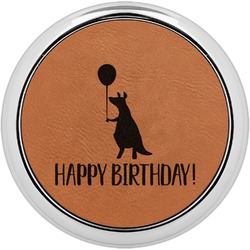 Animal Friend Birthday Leatherette Round Coaster w/ Silver Edge (Personalized)