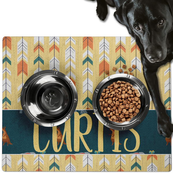 Custom Animal Friend Birthday Dog Food Mat - Large w/ Name or Text