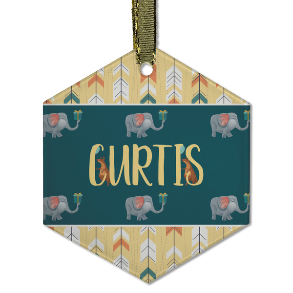 Custom Animal Friend Birthday Flat Glass Ornament - Hexagon w/ Name or Text